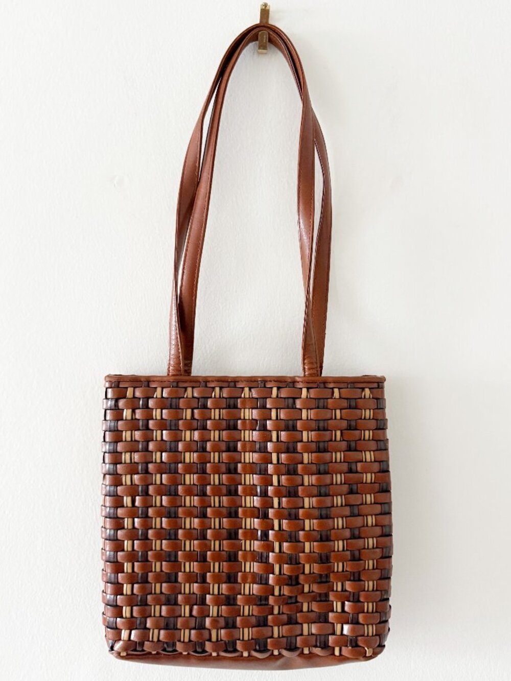 Vintage Genuine Leather Nine West Brown Woven Purse Bag